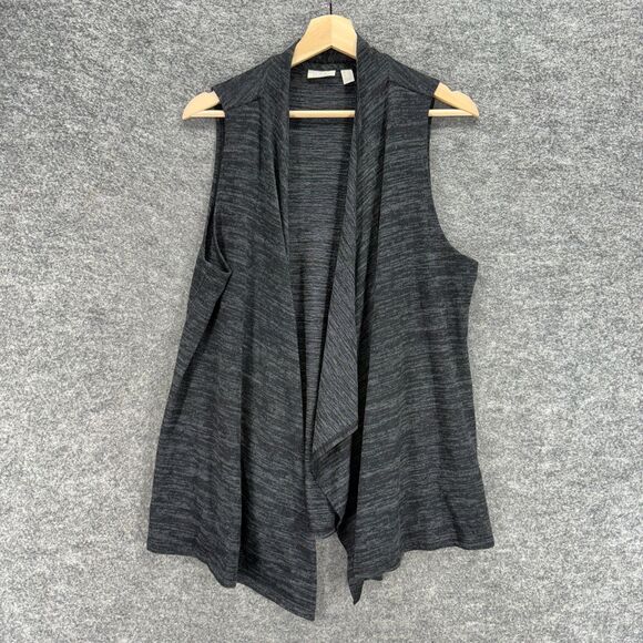 LOGO by Lori Goldstein Top Women L Large Black Open Front Sleeveless Wide Strap - Picture 1 of 6